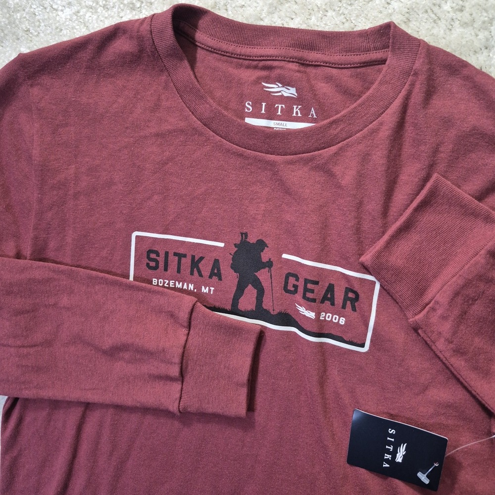 Sitka Gear Trek Long Sleeve T Shirt Red Graphic Crewneck Cotton Comfort Outdoor